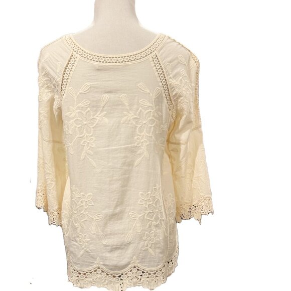 SOFT SURROUNDINGS Top Tunic peasant shirt cream crocheted lace embroidered XS - Picture 3 of 10